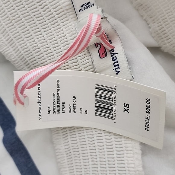  NWT Vineyard Vines Breaker Stripe Off‑The‑Shoulder Top White/Navy Size XS - Picture 7 of 7